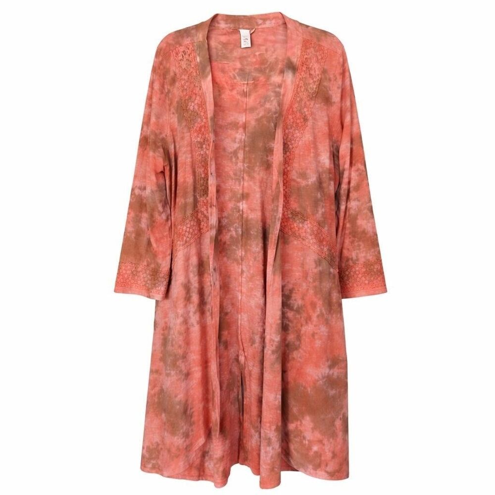 LOGO Lavish Lori Goldstein Tie Dye Lace Duster Cardigan - 2X